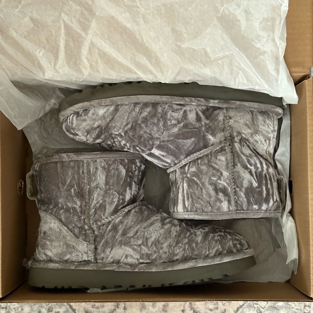 UGG Short Plush Velvet Boots in Silver